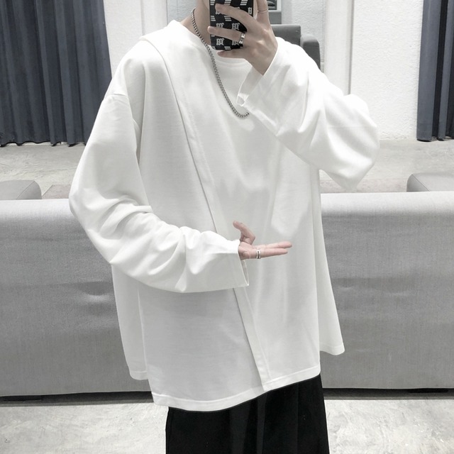 天使と悪魔 春服 メンズ ｔシャツ 長袖 サイドスリット シンプル カジュアル ストリート系 原宿系 オルチャン 10代 代 天使と悪魔 サブカル系ファッション Seasonz