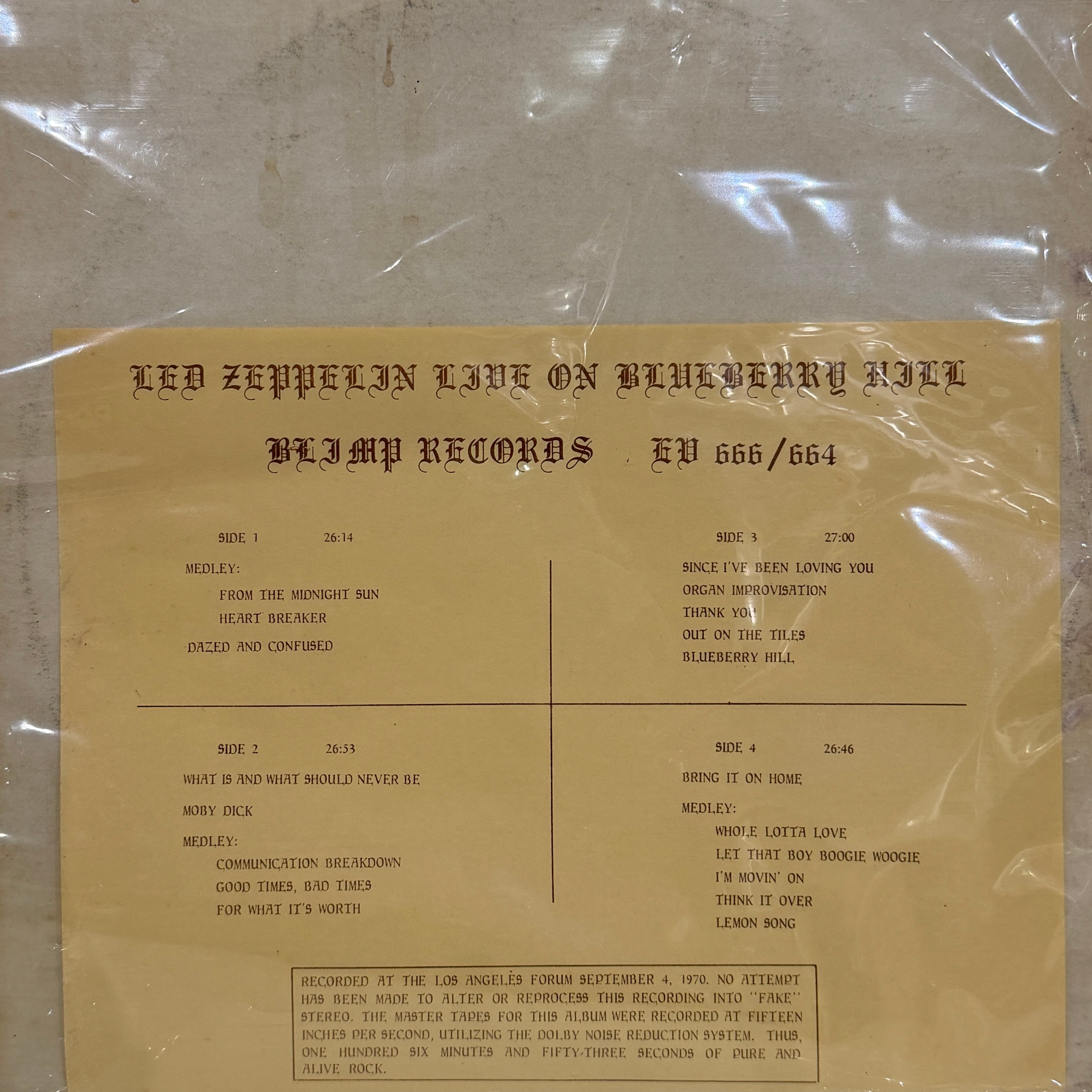 LED ZEPPELIN / Live On Blueberry Hill | 中古レコード通販｜HIPHOP