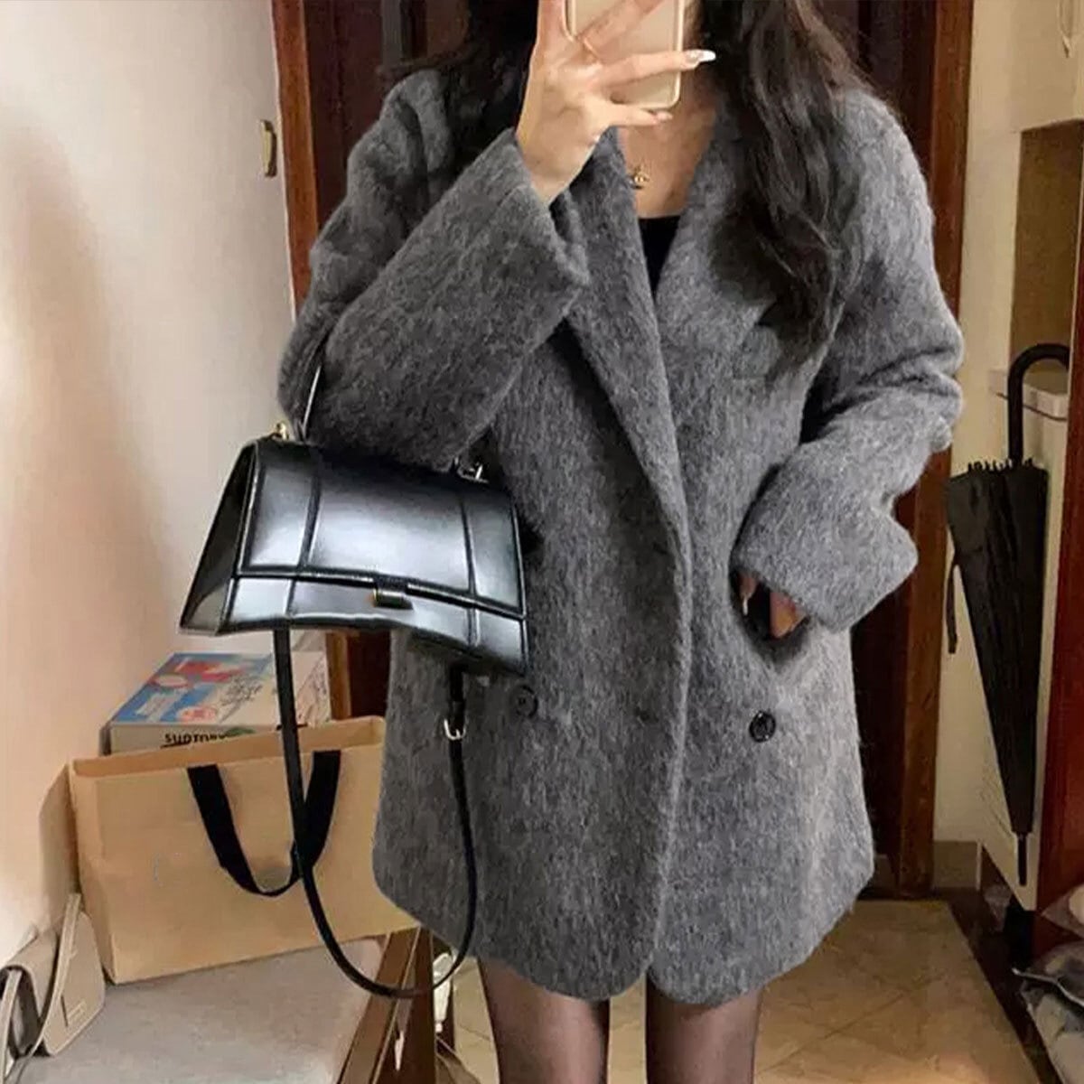 リッチシャギー ミドル丈 ジャケットコート レディース 秋冬 韓国 アウター きれいめ 大人 カジュアル 通勤 ビジネス オフィス おしゃれ 防寒 保温 暖かい 大人可愛い 大人女子