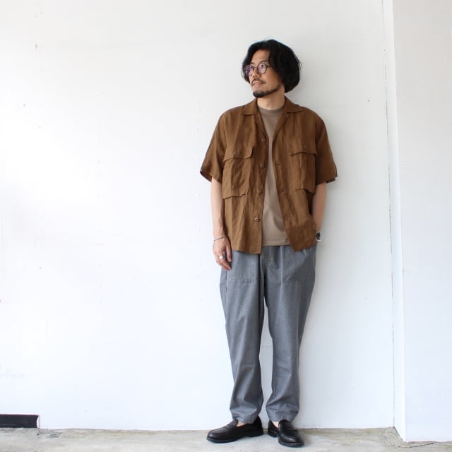 Soundman 柿渋染めリネンオープンカラーシャツ Morris （Persimmon