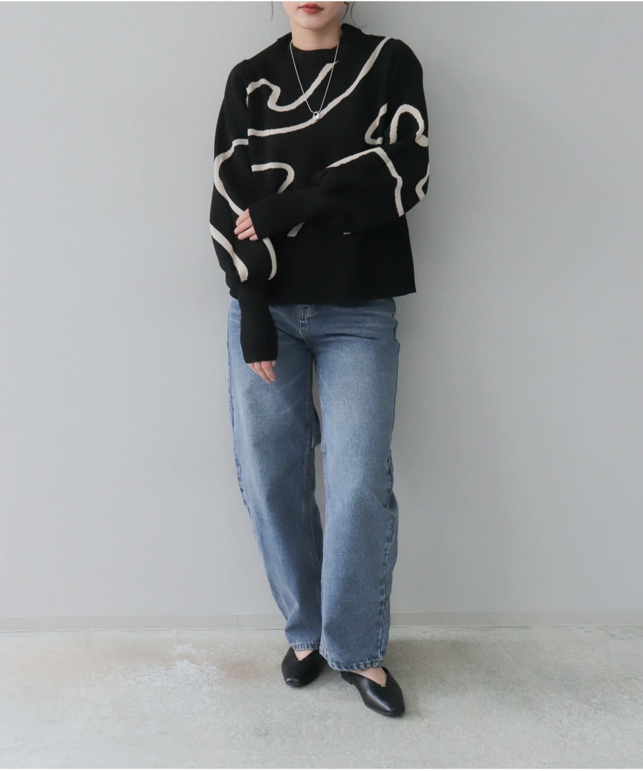 OI43086 ミラノリブラインジャガードプルオーバー black