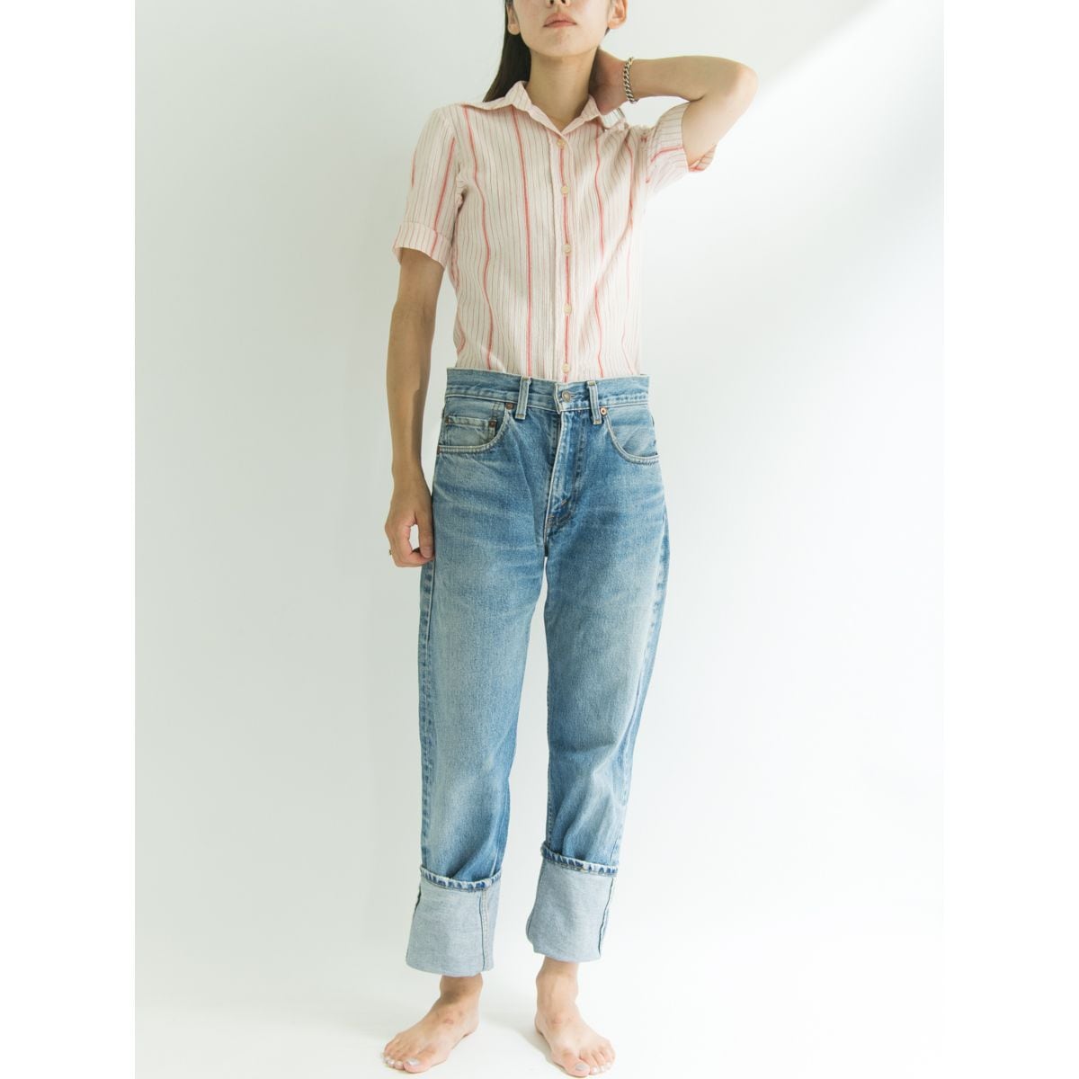 【NEW MAN PARIS】Made in France striped crepe H/S shirt(フランス製 ストライプ半袖シャツ)8e