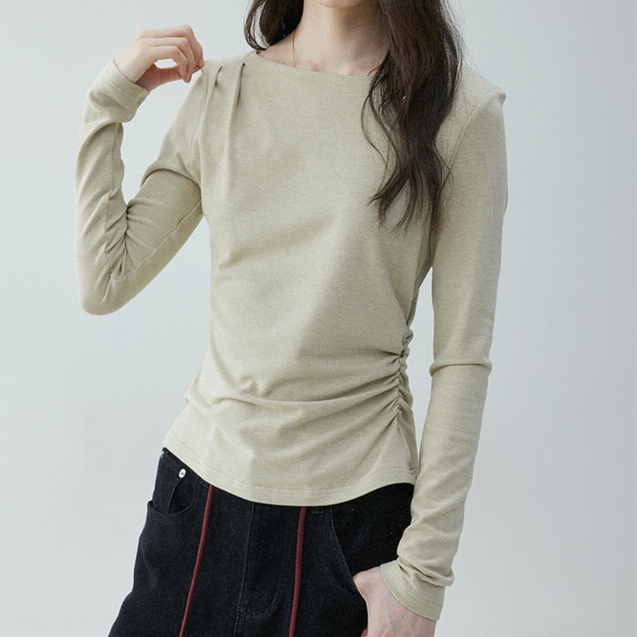 ボートネックギャザートップス a0410