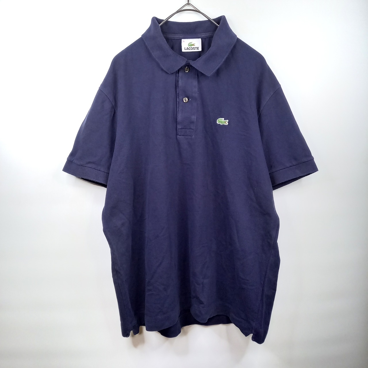 ラコステ　ポロシャツ　半袖　刺繍ロゴ　シェルボタン　ネイビー　5サイズ