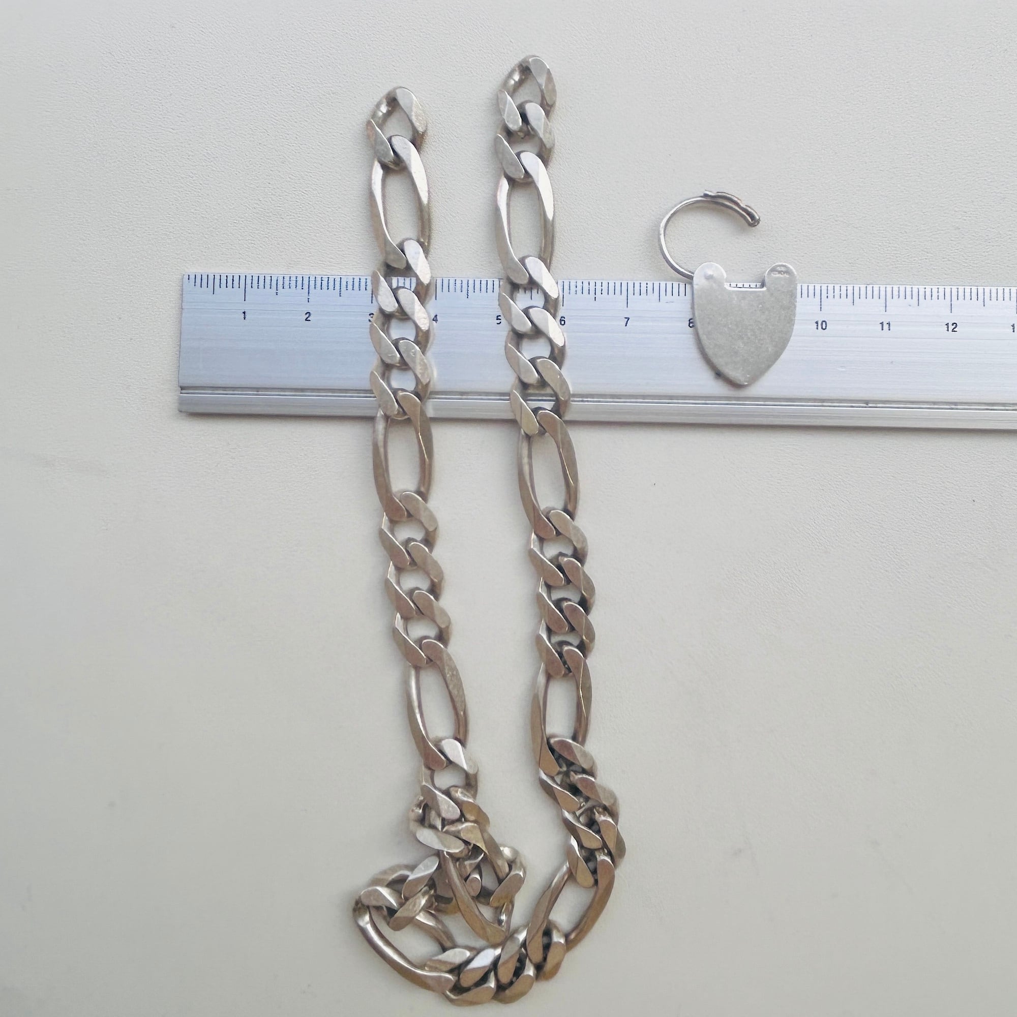 シルバー925 ヘビーフィガロ ＆ 1974パドロックハート チェーン