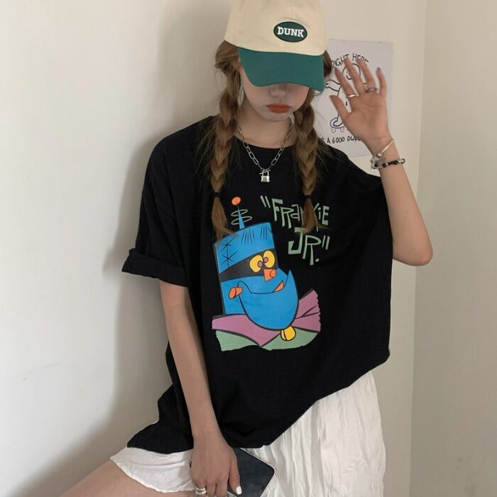 サマースタイルルーズプリントラウンドネックTシャツ コットン 夏物 Oネック ピュア ケッペル67084158777