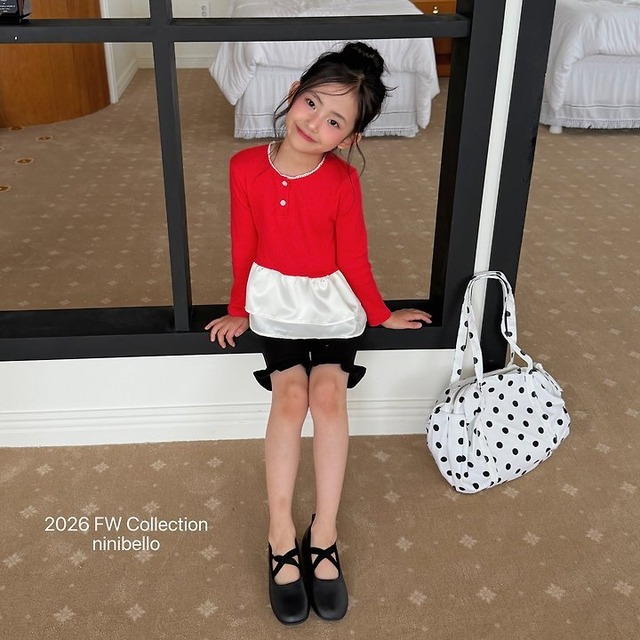 韓国子供服 / ninibello / Eyelet Tulip Layered T-shirt / 長袖Ｔシャツ *XS~XXL*