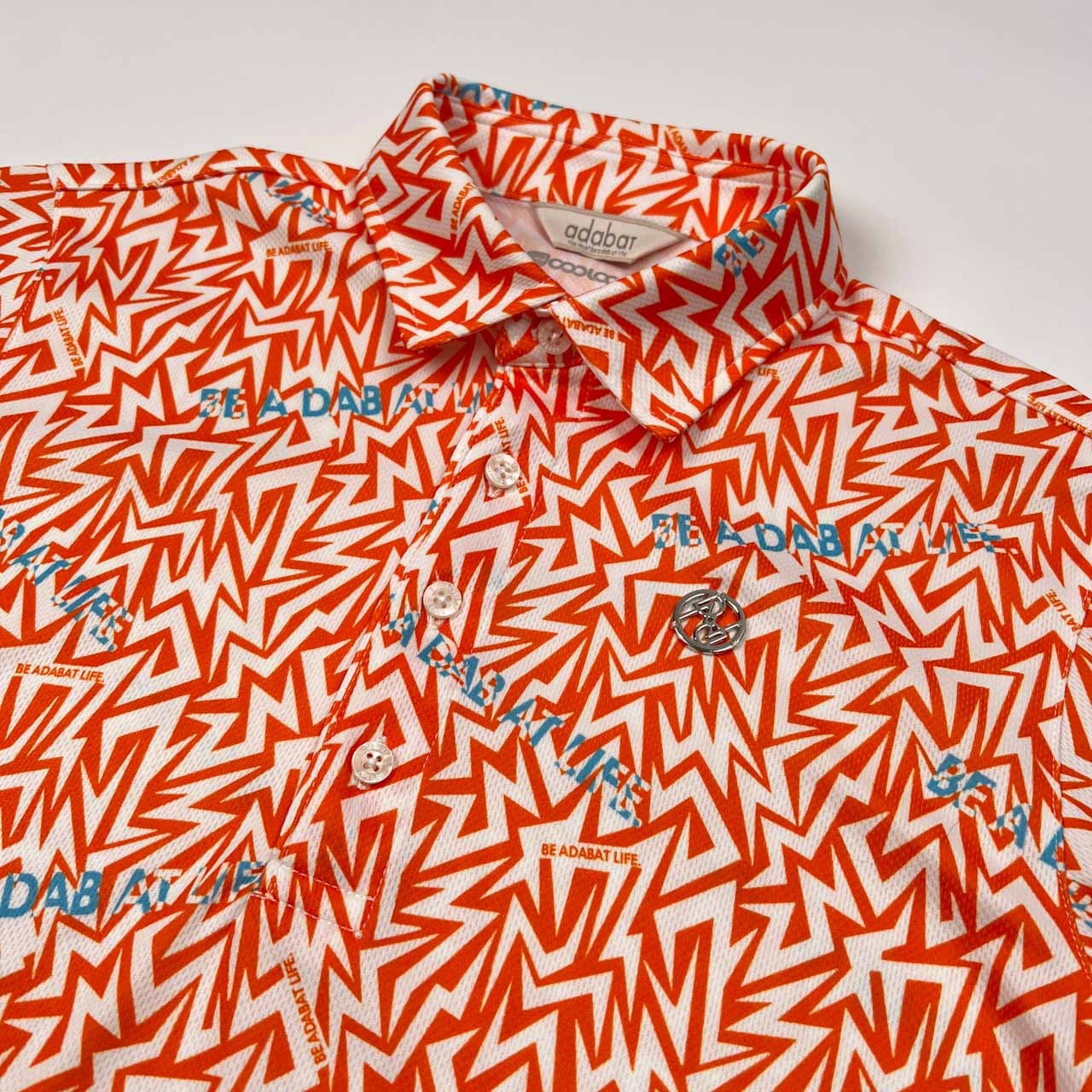 美品 adabat アダバット ゴルフ 総柄 メッシュ 半袖 ポロシャツ 46/M /オレンジ/メンズ/ワールド