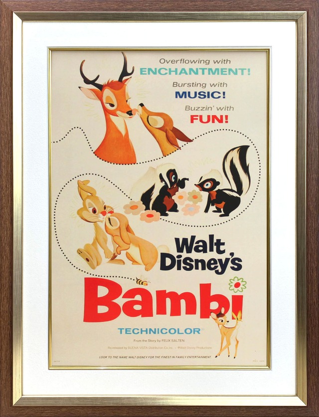 ディズニー テーマパーク「ウォルト・ディズニー/バンビ」展示用フック付ポスター