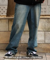 ◆ヴィンテージ加工 デニムワイドバギーパンツ◆wi-917088
