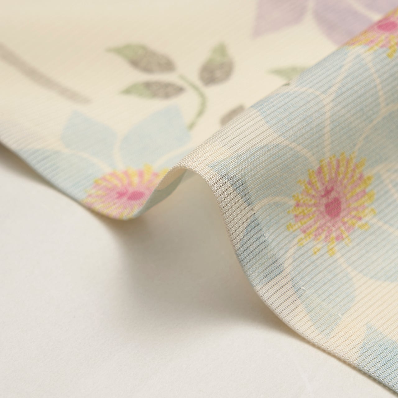 多ち花 草花の模様 摺型友禅 一方附小紋 絽単衣着物【未着用品
