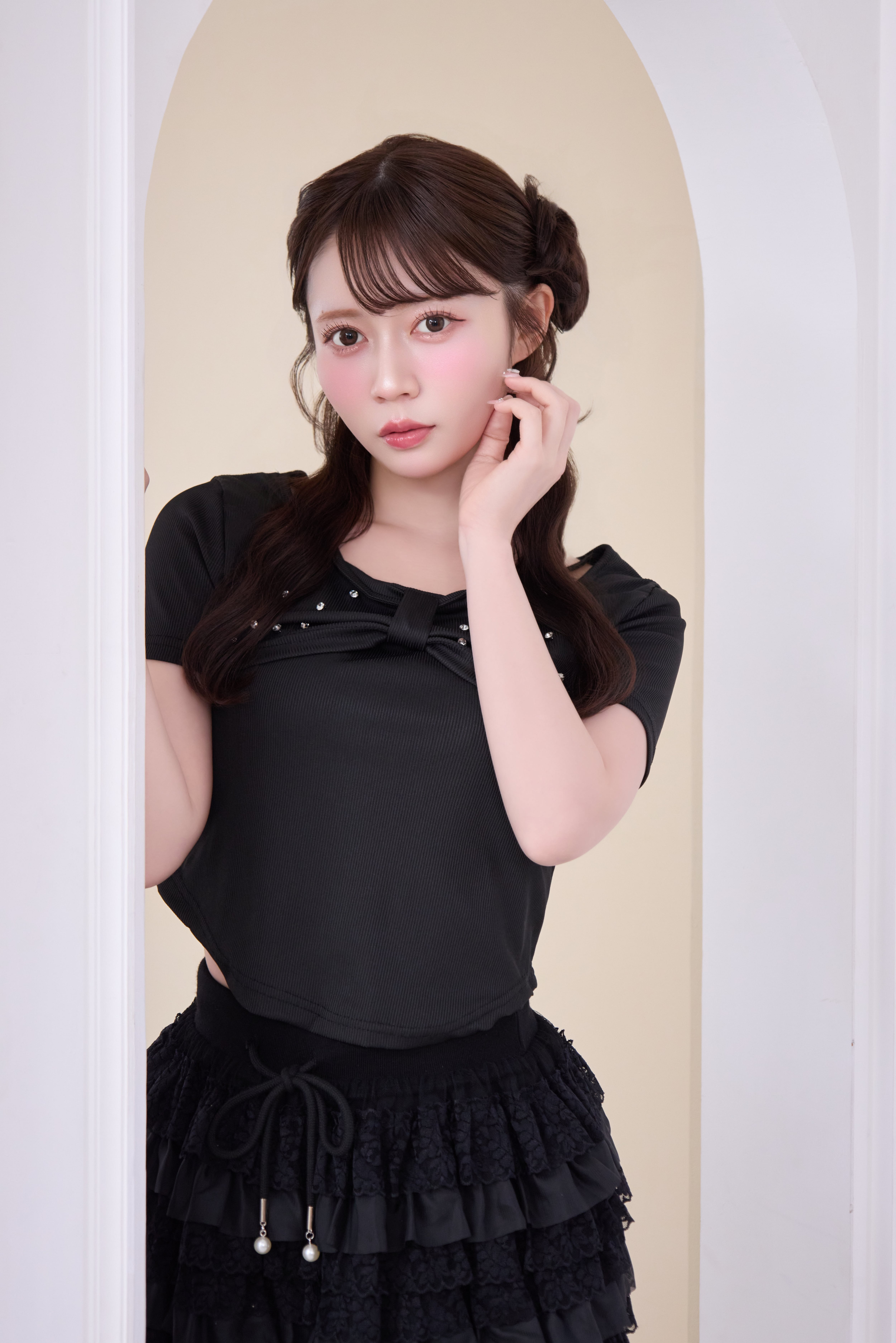 【め】Cross bijou ribbon 3set up トップスのみ ribbon bijou cut tops | Désir et Raison