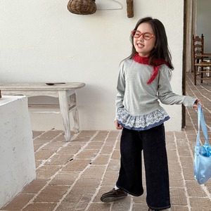 秋チェック柄刺しゅうジンズ