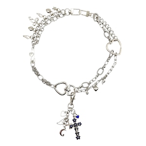 Heart and Blue Cross Necklace