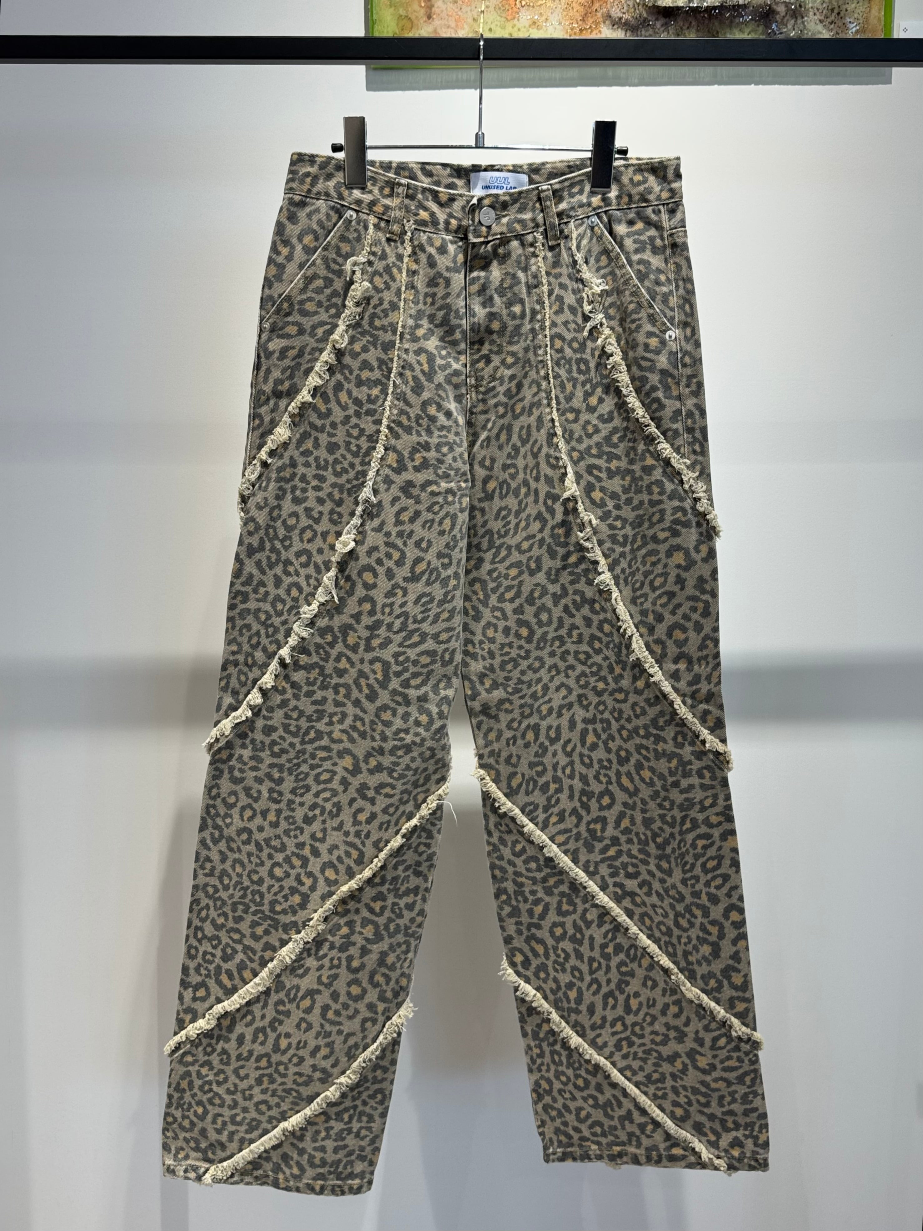 leopard wave denim pants