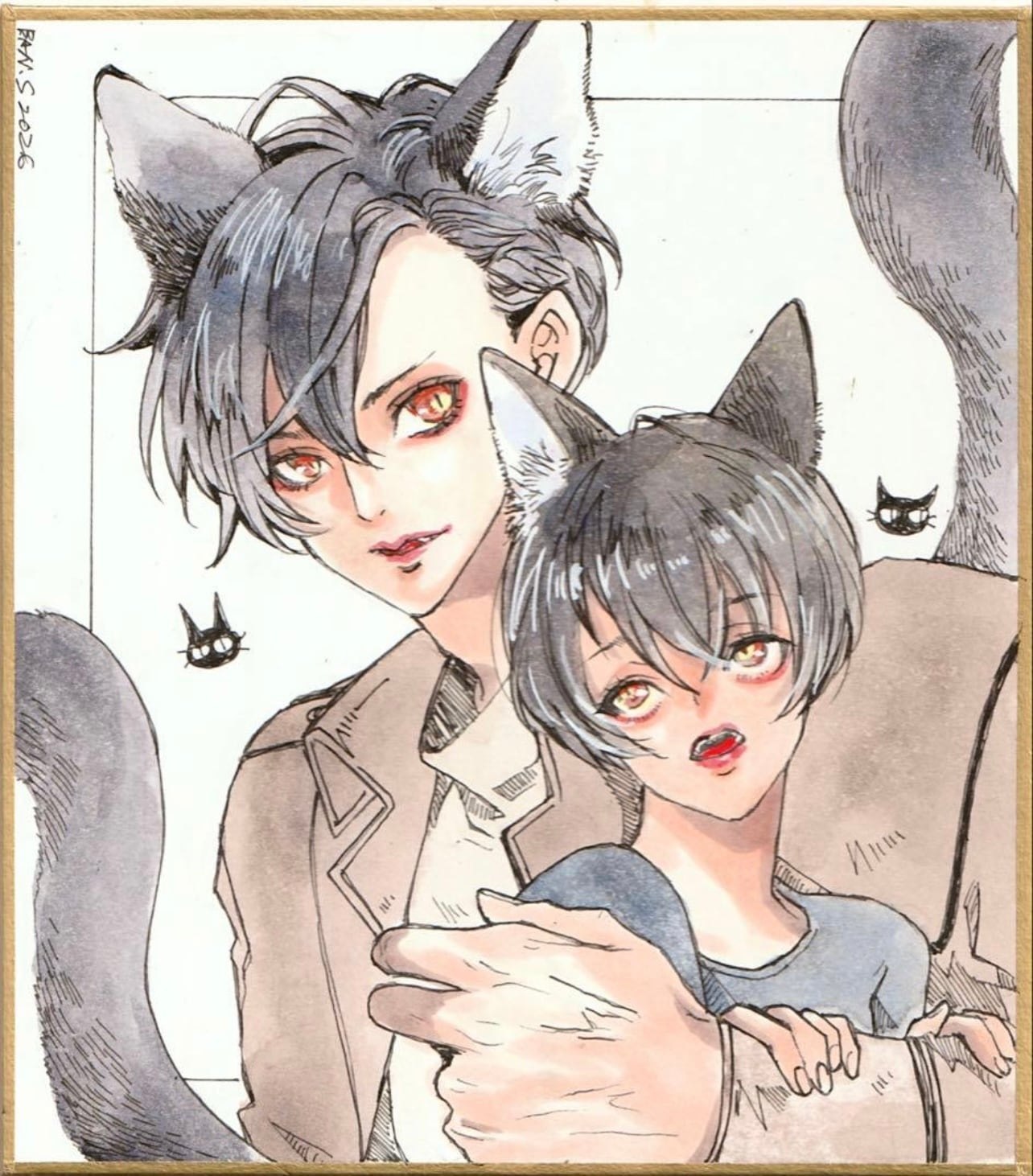 B5サイズ オリジナルイラスト 原画 創作男子 梅 水彩 アナログ絵 | ART