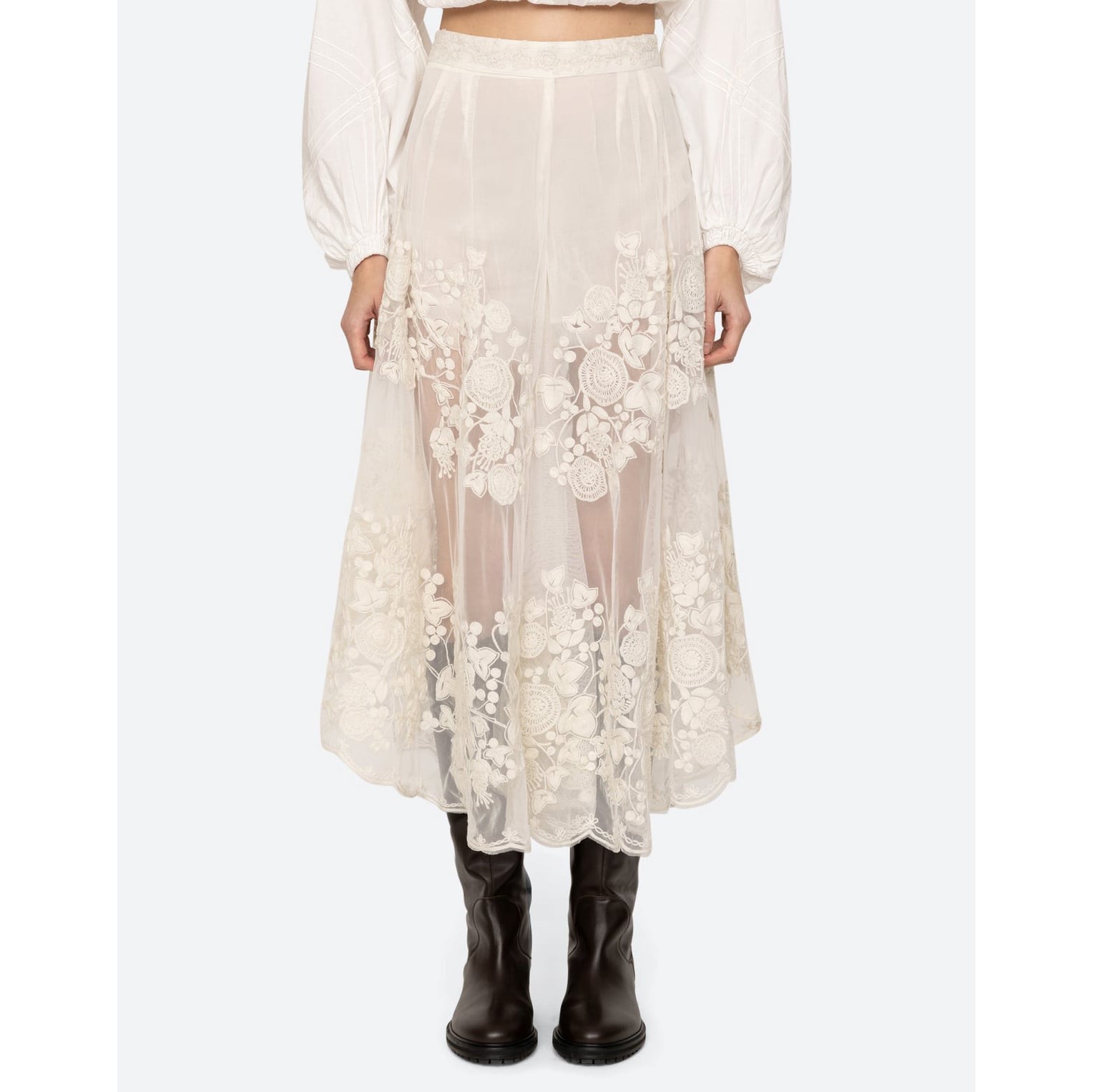 SEA NY ARIELLE LACE FLARED PANTS CREAM