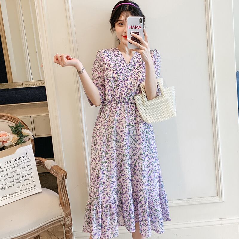 【新作】【送料無料】 マタニティドレス2020夏の新しいファッションシフォンフローラルルーズドレス小さな新鮮なミドル丈のマタニティドレス-アリババ サマー 夏物 花柄 expec21701142425