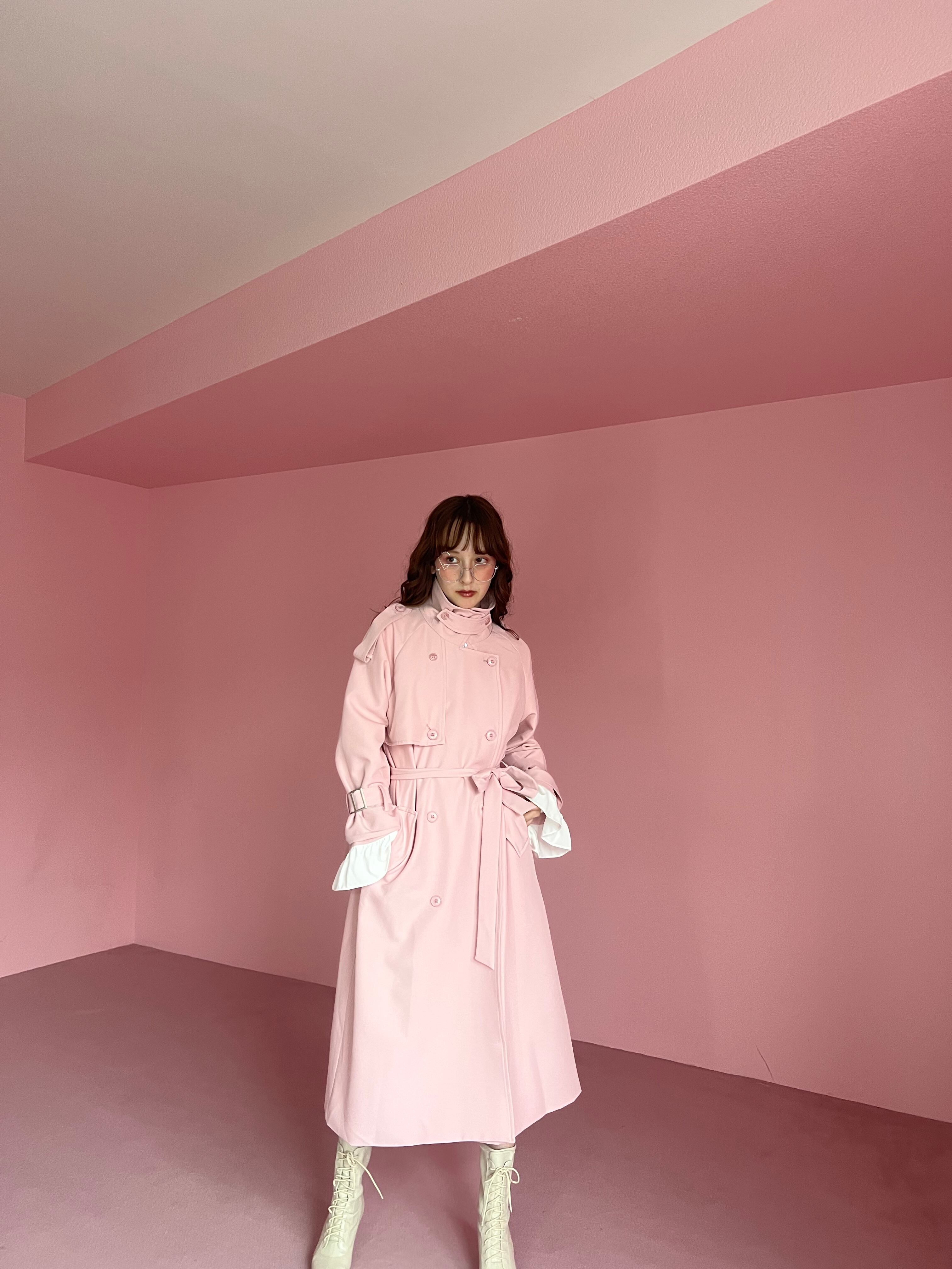 frill pink trench coat | mieya mieya