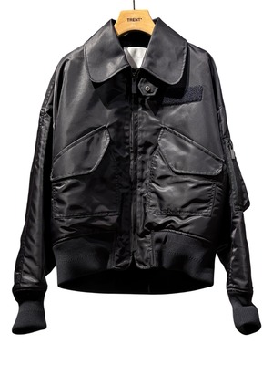 【26SS】Mame Kurogouchi マメ クロゴウチ / Nylon Twill 3D Embroidery Flight Jacket - black