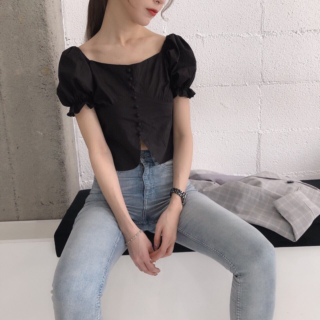 Kurumi button blouse /black(予約商品4月下旬発送予定)