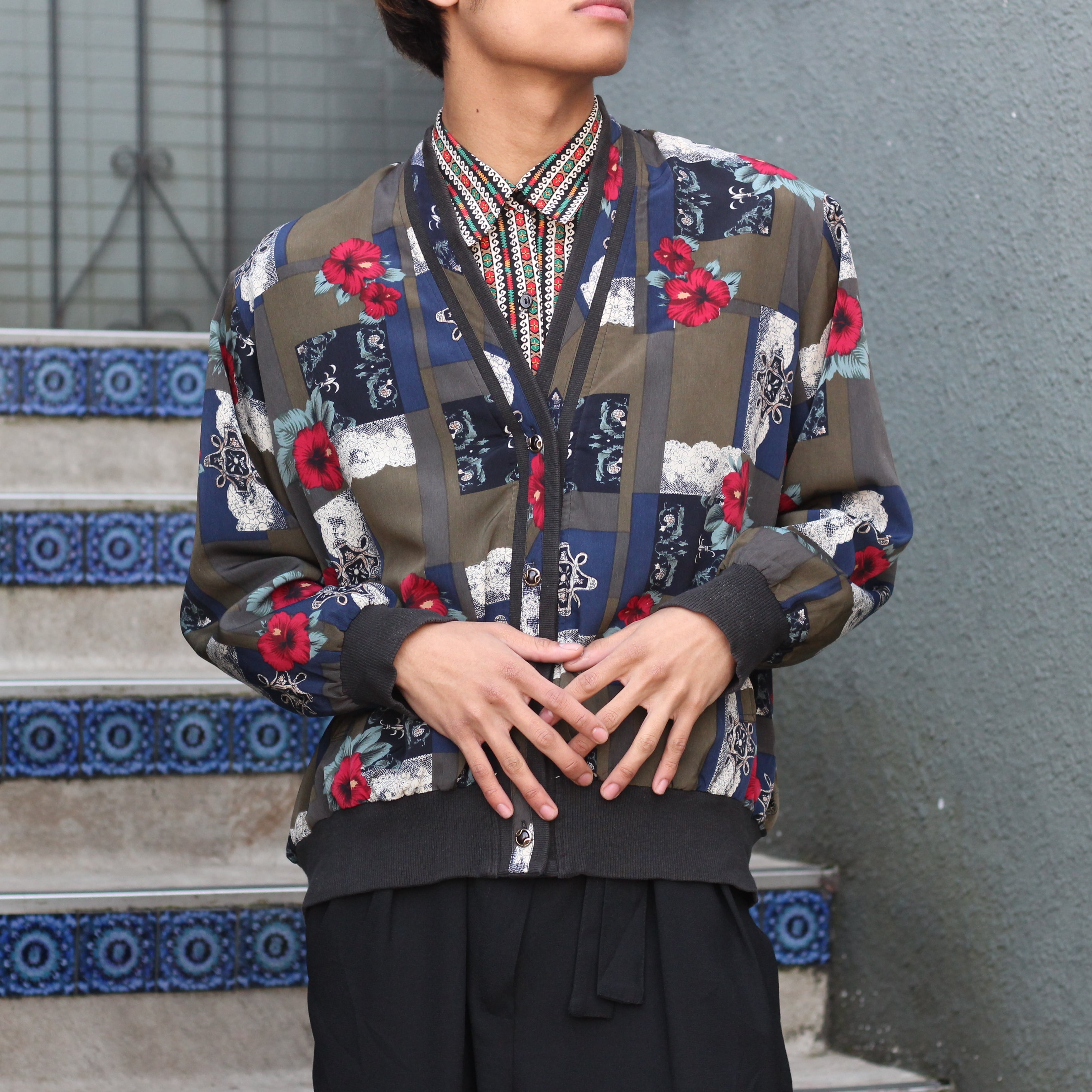 USA VINTAGE FLOWER PATTERNED DESIGN CARDIGAN/アメリカ古着花柄 ...