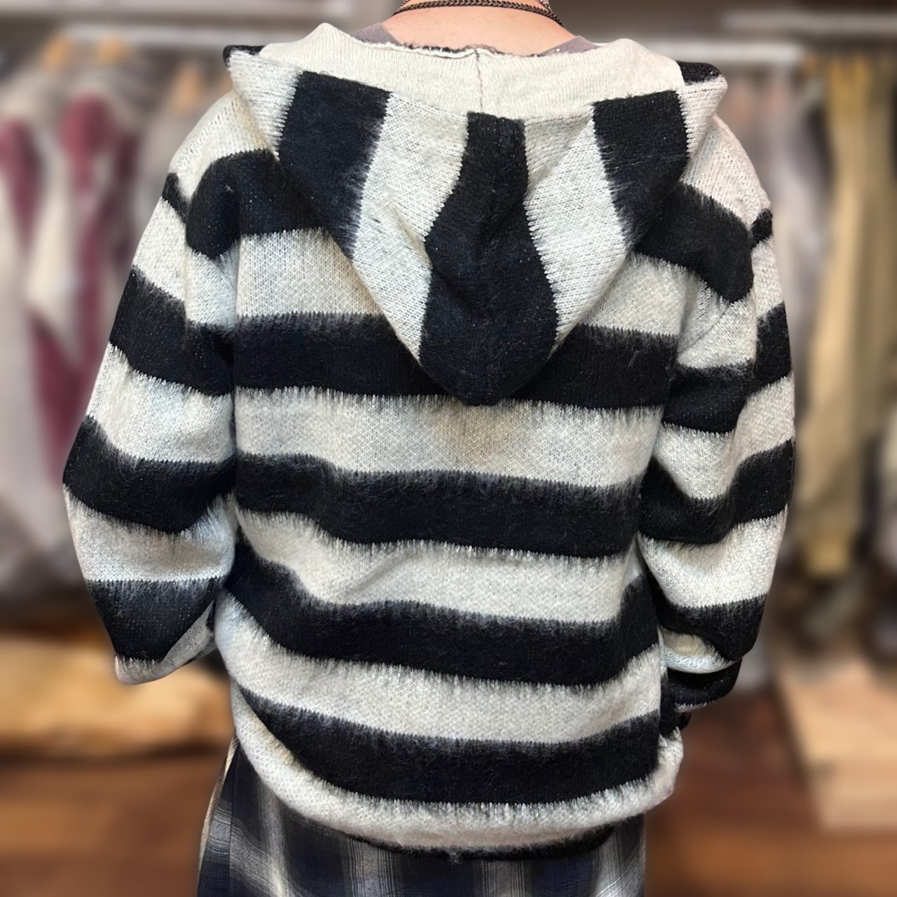 【UNIVERAD72/ユニバード 22335 MOHAIR TOUCH ZIP PARKA(BORDER) / モヘアタッチ起毛ジップパーカー/OFF WHITE】