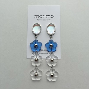 ブルー カラフル クリア ミニフラワー 3連 ピアス/イヤリング 韓国| marimo-モノトーンカラーのハンドメイドピアス・アクセサリー