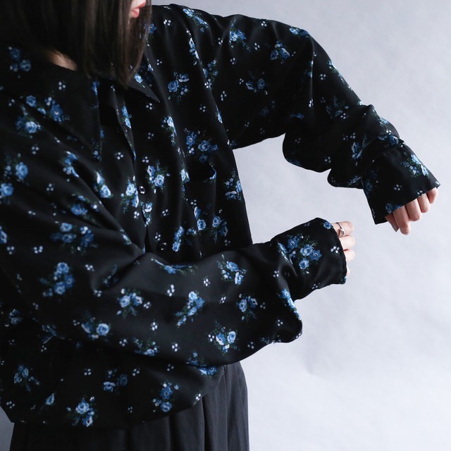 blue flower pattern l/s mode shirt