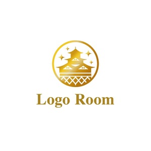 No664 お城のロゴ【お城、金色、グラデーション、シンプル、格好良い、円形、歴史、日本、文化、ショップ、伝統、観光、web】