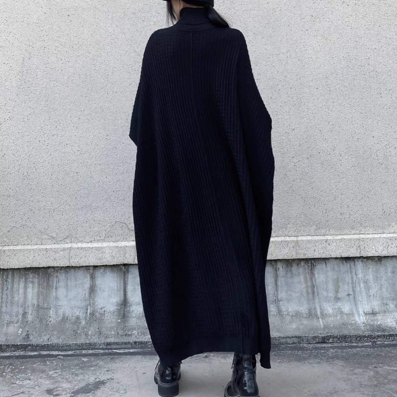 Turtleneck Knit Dress, Batwing Sleeve Irregular Loose Sweater Dress (ME304)
