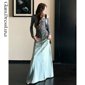 Raw Hem ロングデニムスカート_S28
