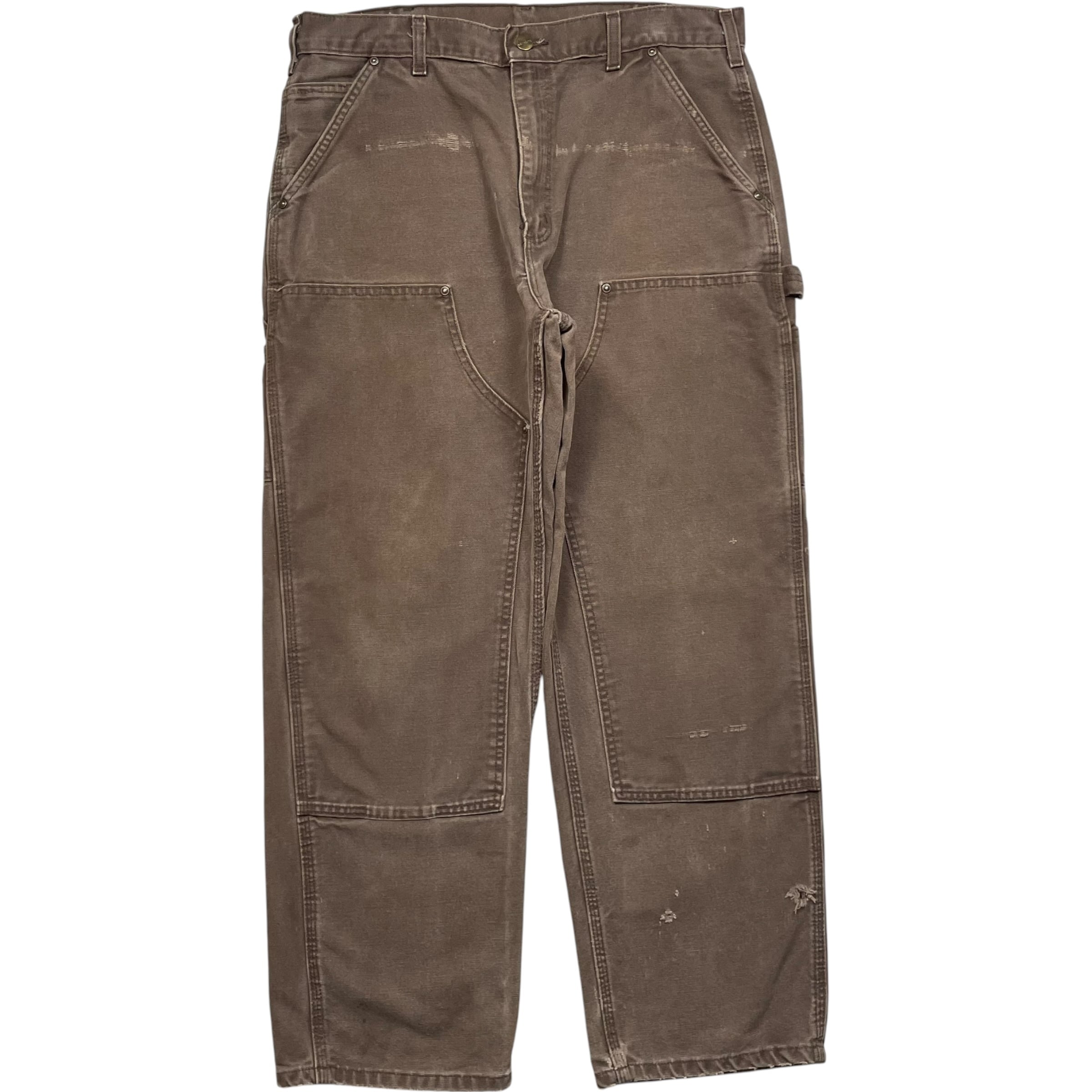 《実寸 W35 L29》Carhartt カーハート ペインターパンツ ワークパンツ ダブルニー ダークブラウン フェード ダメージ no.10343