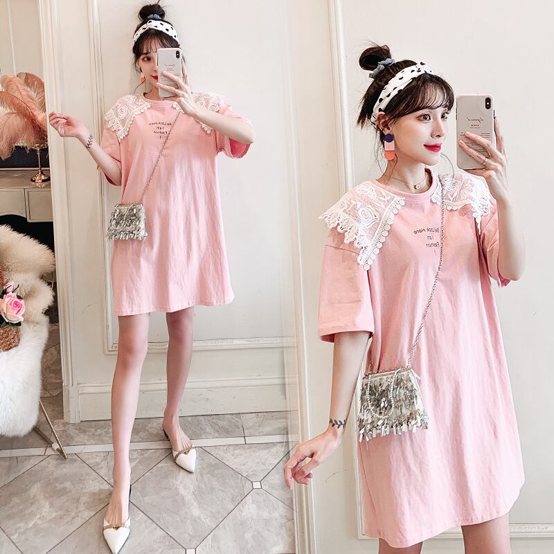 【新作】【送料無料】 マタニティウェア2020夏の新しいファッションレース半袖ドレスミドル丈プラスサイズのマタニティドレス-アリババ 大きめサイズ サマー 夏物 expec275355251480