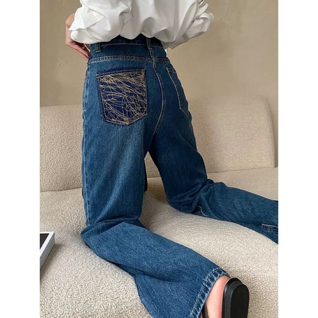 刺繍入りワイドレッグジーンズ　21152