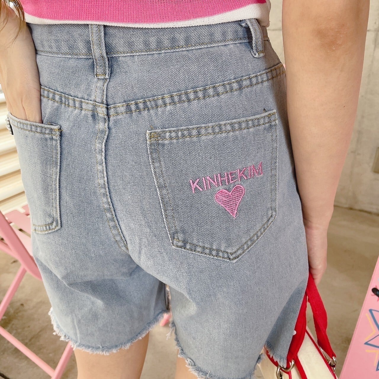 ハートラインデニムショートパンツ/韓国/レディースファッション
