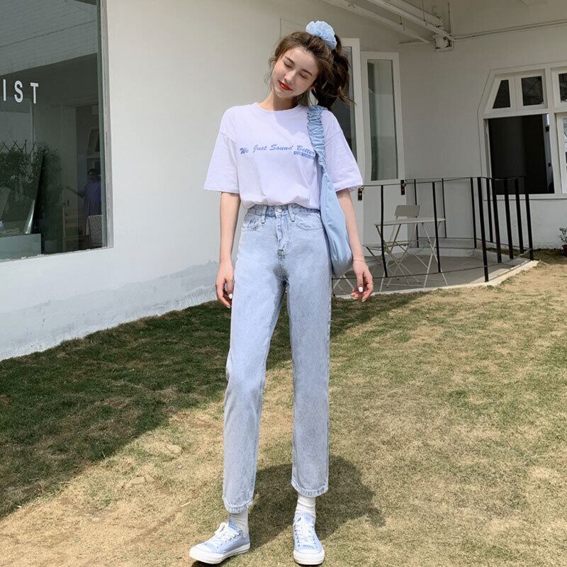 スタンダードパンツ スタイルスプリングスリムハイウェストウェストブルージーンズ レトロ 春物 萌量不足44625818388