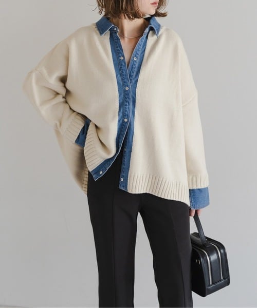 デニムレイヤード風ニットカーディガン
