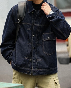 Retro Denim Jacket with Bright Lines  K0351