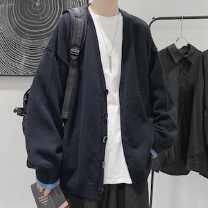 【韓国メンズファッション】 BW101 バイカラー Vネック ニット カーディガン トップス カジュアル