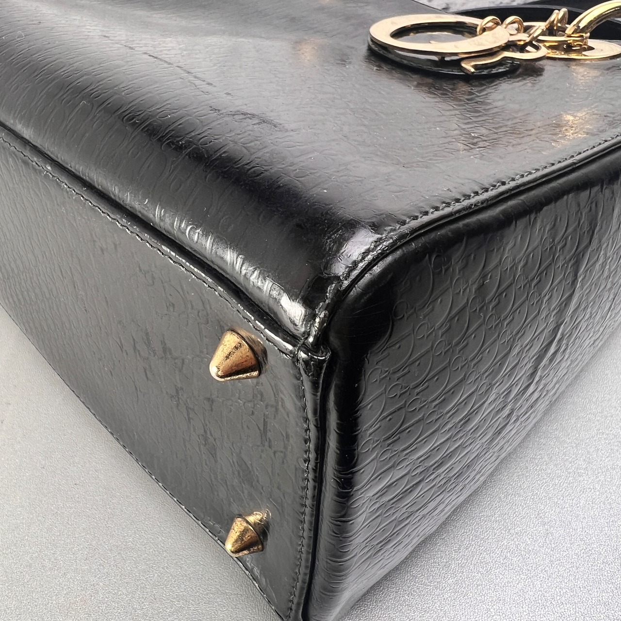 Dior ２WAY エナメル   カナージュ ハンドバッグ ブラック A-12986