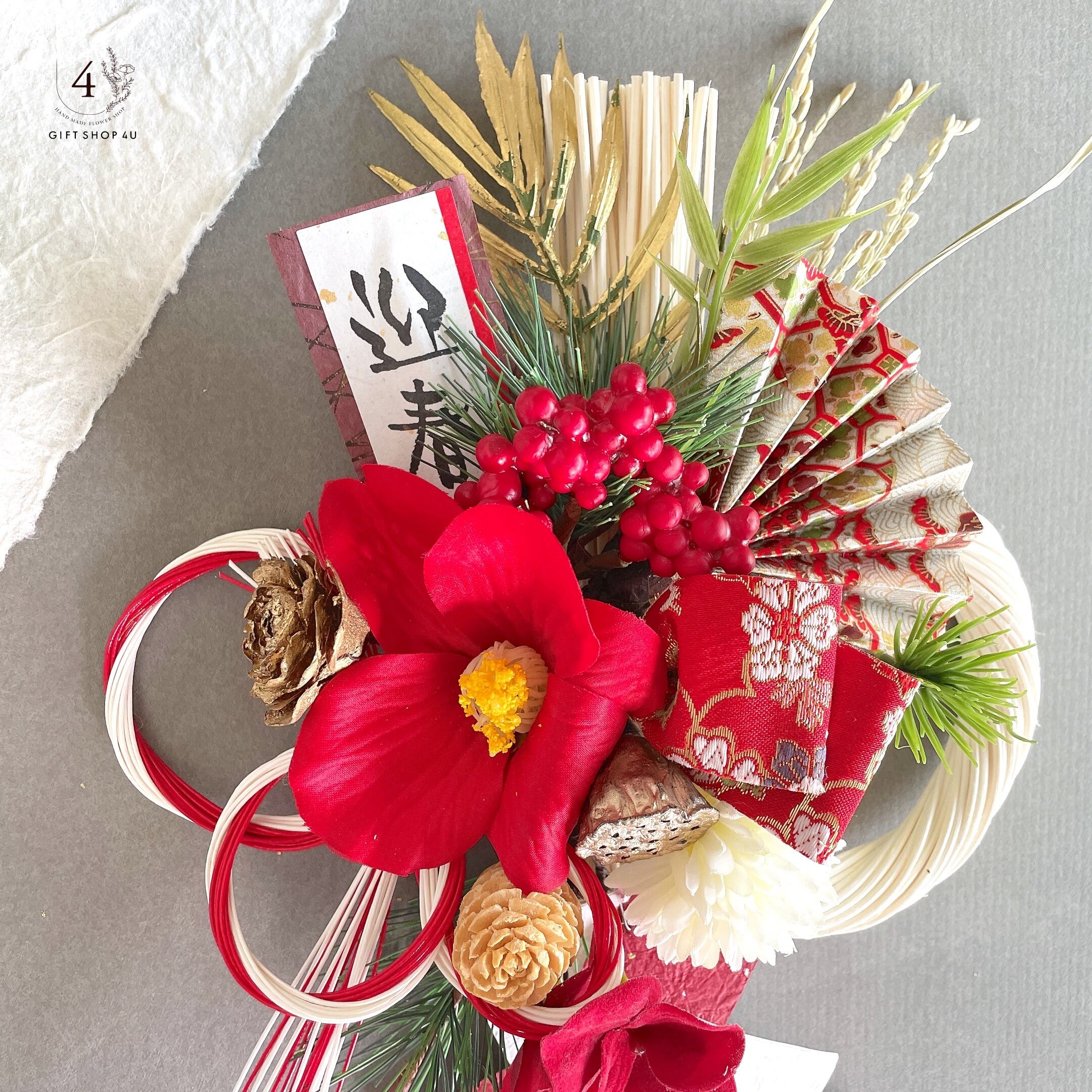 紅 ラタン のお正月飾り ちりめん椿 和モダン NO2 紅 ラタン のお正月飾り ちりめん椿 和モダン NO2