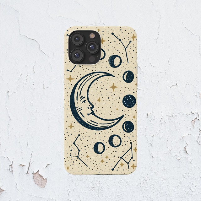 受注生産 iPhoneケース 三日月と星のミニマル星図｜天体図風 STAR052A
