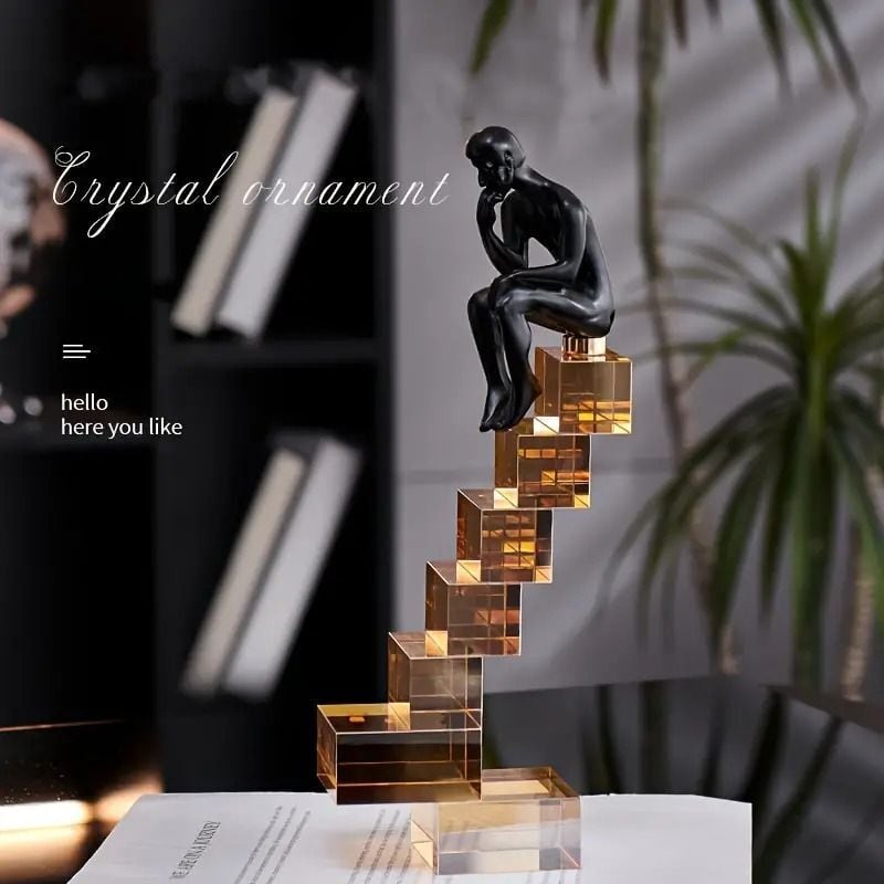 置物 玄関 モダン おしゃれ オブジェ 考える人 インテリア 癒し 飾り 雑貨 金属 クリスタル デスク テーブル 上品 スタイリッシュ シンプル 黒 オレンジ ブラック