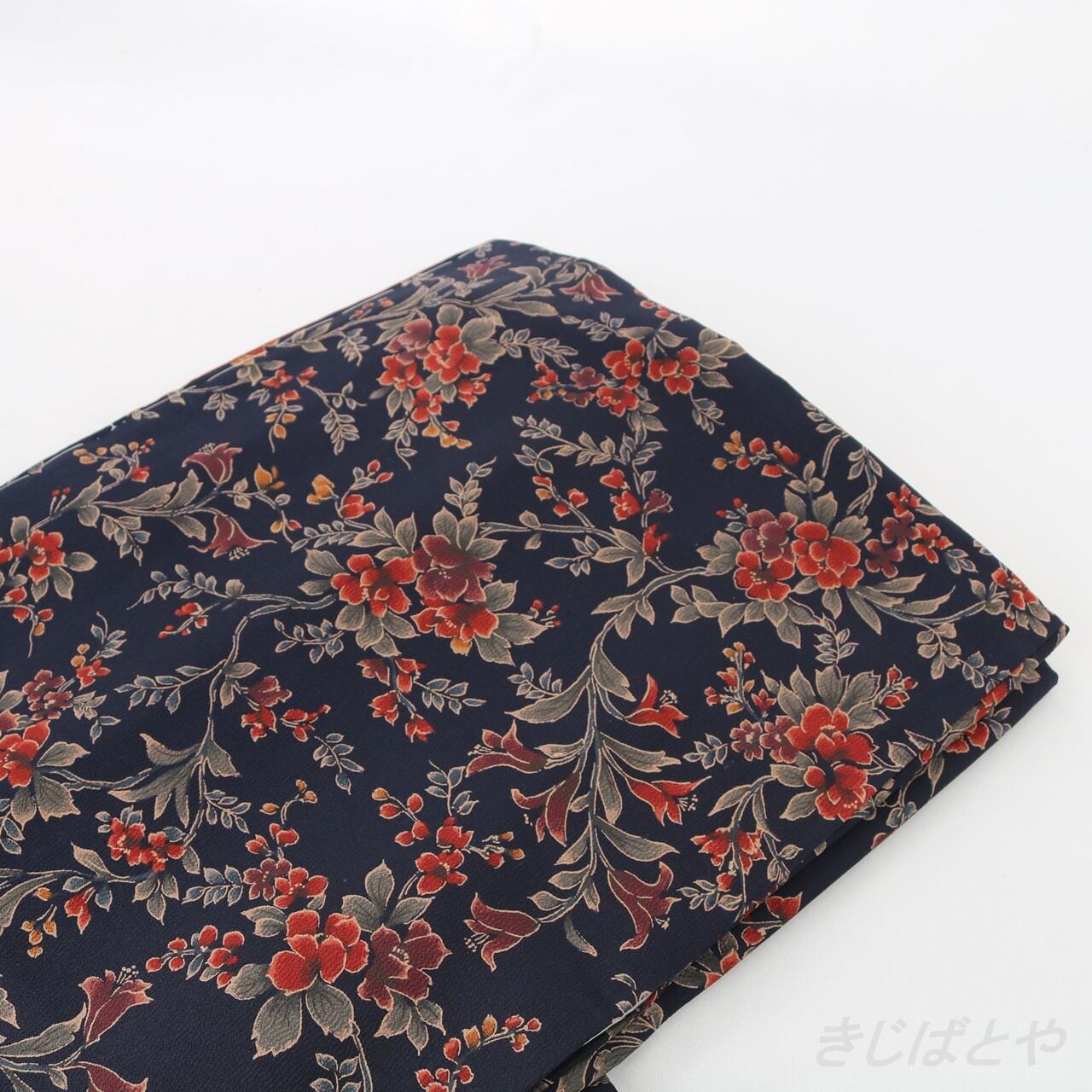 正絹ちりめん 濃紺に花の総柄小紋 袷 | きじばとや