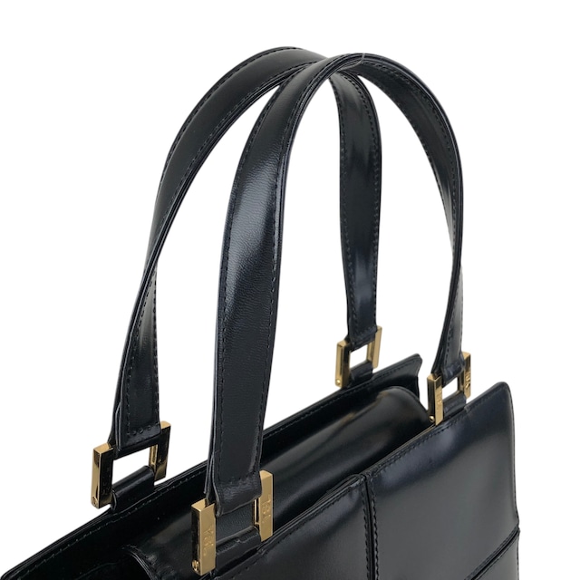 Yves Saint Laurent イヴ・サンローラン ハンドバッグ ブラック スクエアロゴ レザー トップハンドル vintage ヴィンテージ オールド 8d84s4
