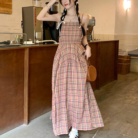 ワンピース レディース キャミソールワンピース ノースリーブ ロングワンピース Aライン ハイウエスト かわいい 大人可愛い シンプル エレガント フェミニン おしゃれ セクシー ナチュラル こなれ感 ラフ キュート ガーリー リラックス レトロ 抜け感 大人女子 女っぽ クラシカル チェック柄 格子柄 デート お出かけ 女子会 お泊まり 休日 リゾート 旅行 海 プール 散歩 カフェ巡り 街歩き S M 夏 10代 20代 30代 韓国 韓国系 体型カバー 楽ちん ファッション コーデ モテ 送料無料