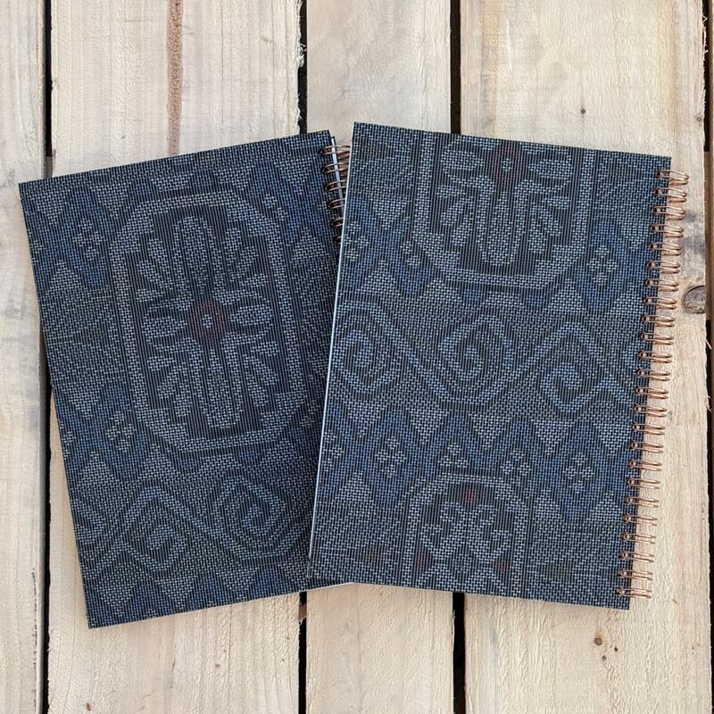 藍地 花菱文様 布表紙リングノート A5 -Fabric Cover Ring Notebook