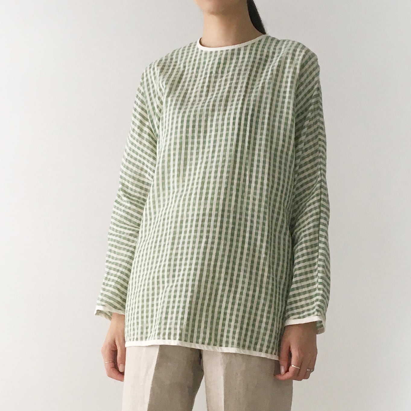 Over Size Pullover "green gingham check" khadi cotton