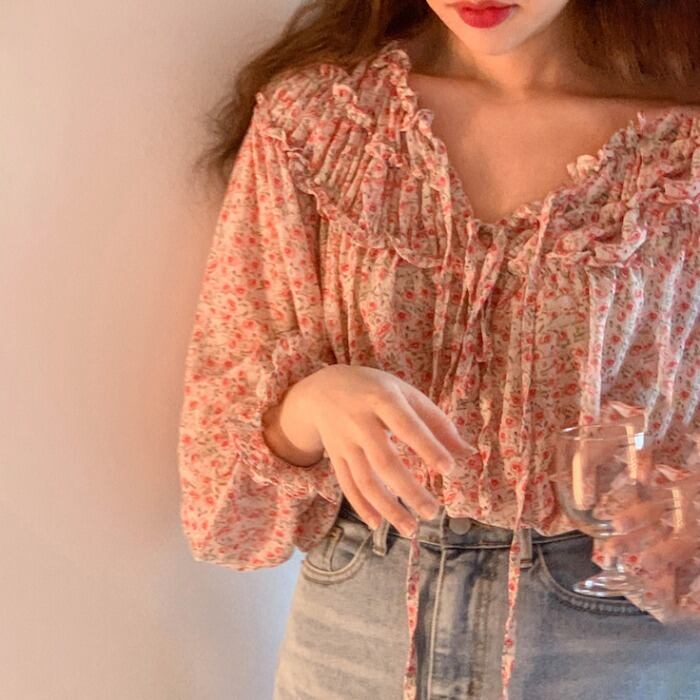 フローラルシフォンシャツ レディースルーズカーディガンジャケット スプリングVネックスタイル ロング 春物 花柄 モンロー30872777423